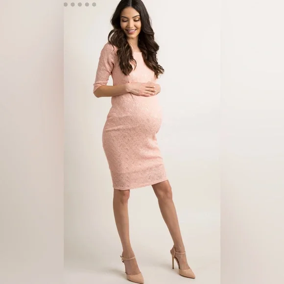 Pink Lace Maternity Dress